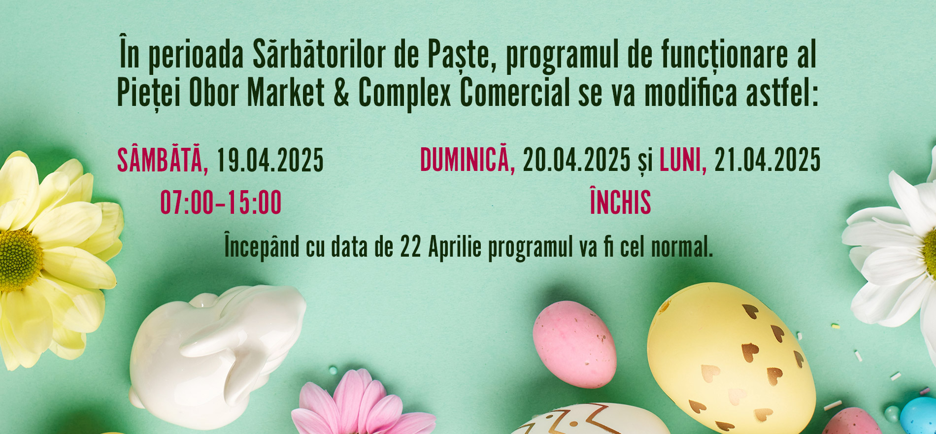 Special Easter Schedule at Obor Market